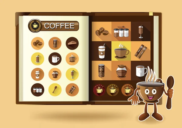 Koffie ingesteld op laptop pagina vectorillustratie — Stockvector