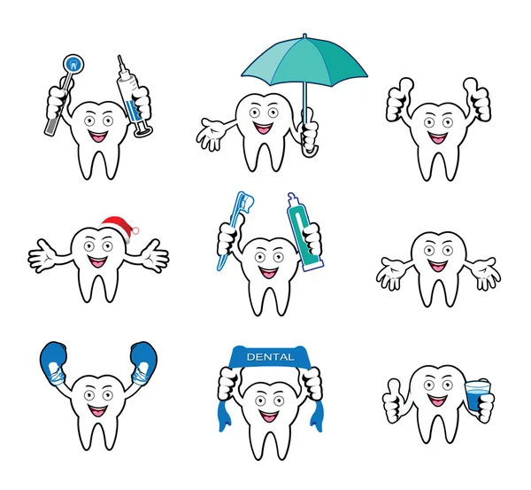 Desenhos animados Conjunto de dentes sorridentes — Vetor de Stock
