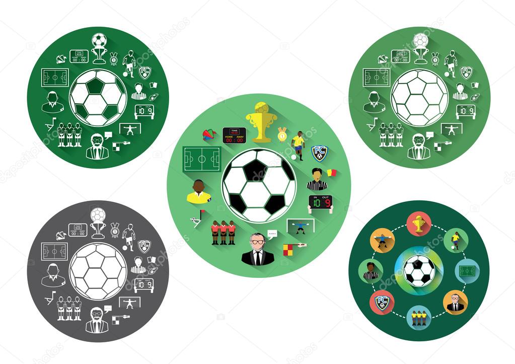 Modern flat soccer icons set with long shadow effect