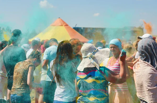 Aleksandrovsky Russia 2015 Crowd Hare Krishna People Having Fun Dancing — Stock Photo, Image