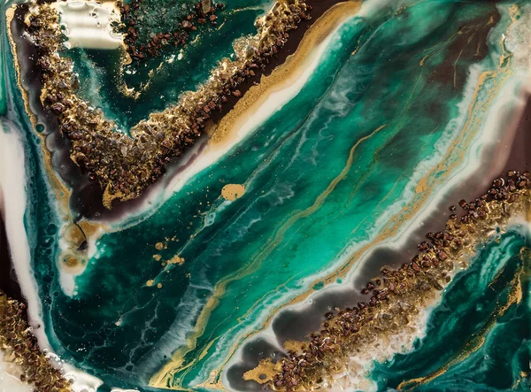 Güzel bir epoksi reçine oyunu mavi, turkuaz ve altın rengi. Dalganın ve sıvı mermerin taklidi. Sıvı. arkaplan