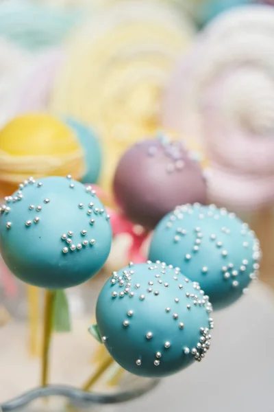 Blue Pop Cake Silver Dragee Transparent Vase Selective Focus — Stock Photo, Image