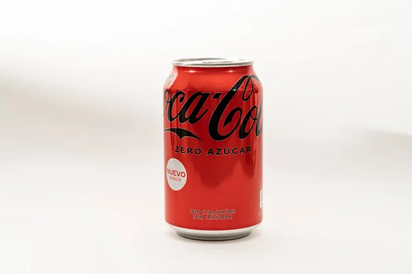 Horizontal Shot Red Can Black Letters Coca Cola Zero Spain — Stock Photo, Image