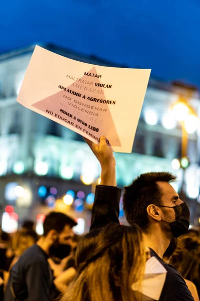 Madrid España Junio 2021 Banners Mitin Del Movimiento Feminista Repudio —  Fotos de Stock