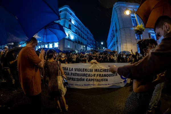 Madrid Spagna Giugno 2021 Bandiere Raduno Del Movimento Femminista Ripudio — Foto Stock