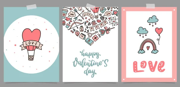 Set Valentine Day Greeting Cards Posters Prints Invitations — Stock Photo, Image