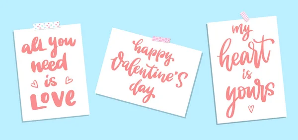 Conjunto Tarjetas Día San Valentín Carteles Impresiones Con Comillas Letras —  Fotos de Stock