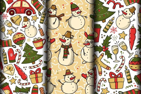 Seamless Christmas Patterns Wrapping Paper Wallpaper Scrapbooking Textile Etc — Stock Vector