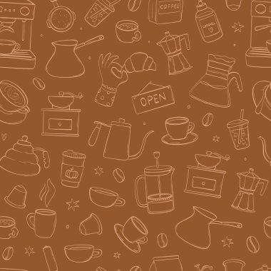 Kahve monokrom ambalajı, duvar kağıtları, afişler, baskılar, ambalaj kağıtları vs. için kahverengi arka planda pürüzsüz desen çizer. EPS 10