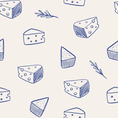 Duvar kağıtları, afişler, ürün ambalajları, tekstil baskıları, el işçiliği, arka planlar için elle çizilmiş mavi dallar ve peynir parçaları. EPS 10