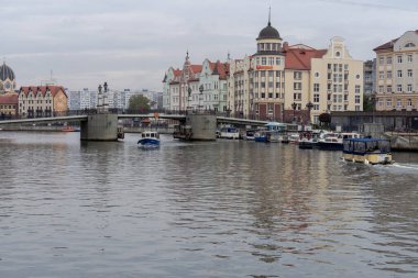 Kaliningrad, Rusya, Ekim 2020: sonbahar. Jübile Köprüsü manzarası.
