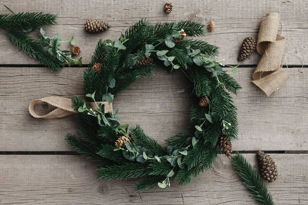 christmas wreath. Christmas decor on wooden background