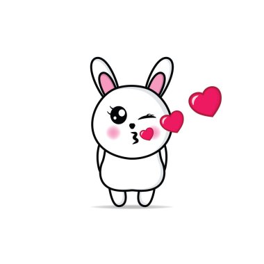 Sevimli öpücük aşk tavşan sevgililer günü illüstrasyon tasarımı