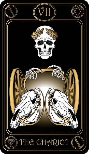 Strijdwagen Kaart Van Major Arcana Zwart Goud Tarot Kaarten Tarotdek — Stockvector