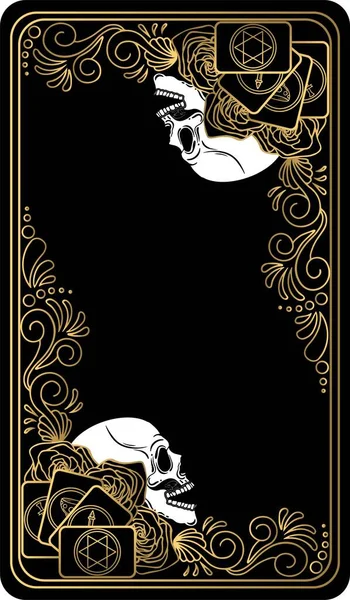 Cartas Tarot Negro Oro Reverso Tarot Deck Ilustración Dibujada Mano — Vector de stock