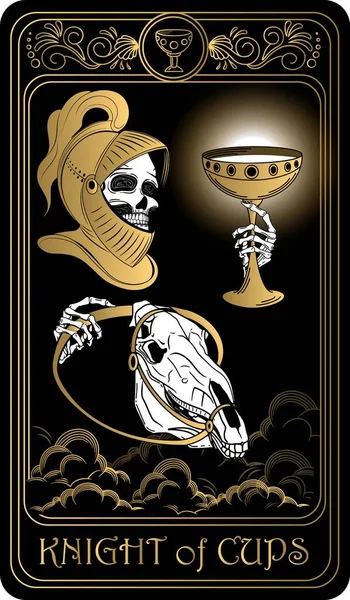 Knight Cups Card Minor Arcana Black Gold Tarot Cards Tarot — Stock Vector