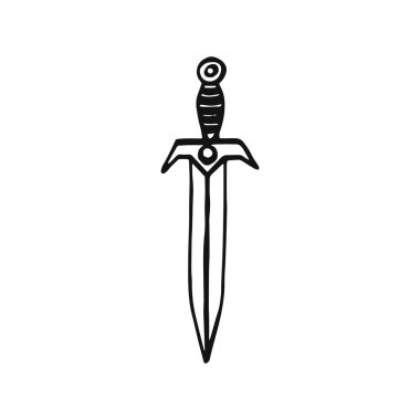 Beyaz arka planda izole edilmiş ayinsel hançer el çizimi vektör çizimi. El yapımı sihirli aletler, büyücülük kavramı..