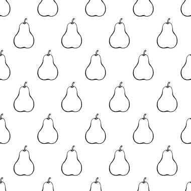 Elle çizilmiş meyve elementleriyle kusursuz desen armut. Vejetaryen duvar kağıdı. Tasarım ambalajı, tekstil, arkaplan, tasarım kartpostalları ve posterler için.