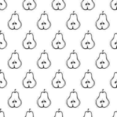 Elle çizilmiş meyve elementleriyle kusursuz desen armut. Vejetaryen duvar kağıdı. Tasarım ambalajı, tekstil, arkaplan, tasarım kartpostalları ve posterler için.