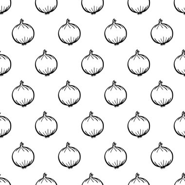 Elle çizilmiş sebzelerle kusursuz desen soğan. Vejetaryen duvar kağıdı. Tasarım ambalajı, tekstil, arkaplan, tasarım kartpostalları ve posterler için.