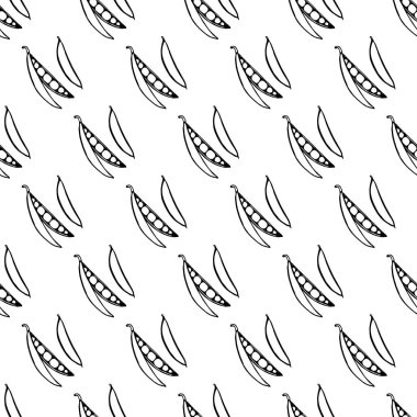 Elle çizilmiş sebzelerle kusursuz desen yeşil bezelye. Vejetaryen duvar kağıdı. Tasarım ambalajı, tekstil, arkaplan, tasarım kartpostalları ve posterler için.