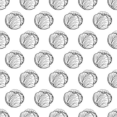 Elle çizilmiş sebzelerle kusursuz desen. Lahana. Vejetaryen duvar kağıdı. Tasarım ambalajı, tekstil, arkaplan, tasarım kartpostalları ve posterler için.