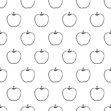Elle çizilmiş meyve elementleriyle kusursuz desen. Elma. Vejetaryen duvar kağıdı. Tasarım ambalajı, tekstil, arkaplan, tasarım kartpostalları ve posterler için.