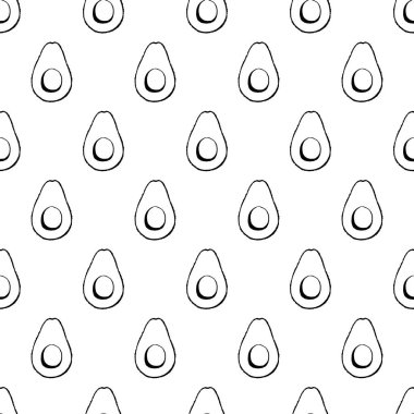 Elle çizilmiş meyve elementleri avokado ile kusursuz desen. Vejetaryen duvar kağıdı. Tasarım ambalajı, tekstil, arkaplan, tasarım kartpostalları ve posterler için.