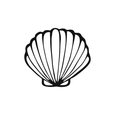 Beyaz arka planda elle çizilmiş deniz kabuğu vektör çizimi. Deniz ya da okyanus altında yaşam.