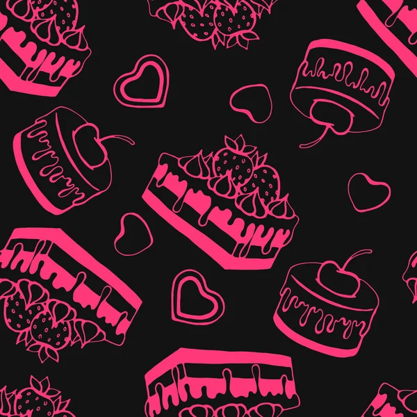 Nahtloses Muster Mit Kuchen Handgezeichnete Bonbons Kritzeln Vektorillustration Perfekt Für — Stockvektor