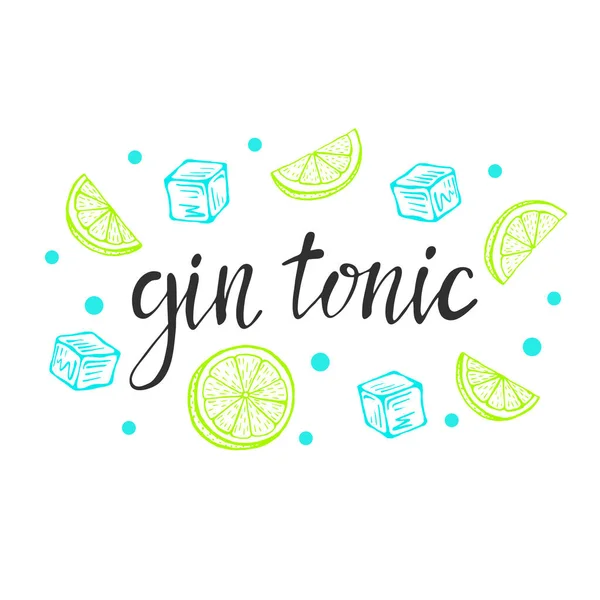 Lettering Gin Tonic Clásico Cóctel Ilustración Vectorial Dibujado Mano Con — Archivo Imágenes Vectoriales