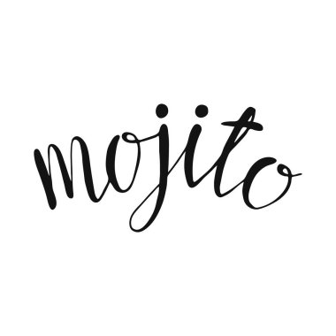 Mojito 'nun klasik kokteyl el çizimi vektör çizimi. Kokteyl kartları için buz ve bir dilim limon ve nane yapraklarıyla. Ev yapımı mojito harfleri, izole vektör çizimi.