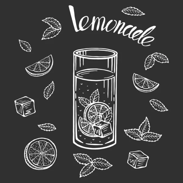 Glas Kanna Med Lemonad Skiss Hemlagad Lemonad Sommar Illustration Handritad — Stock vektor