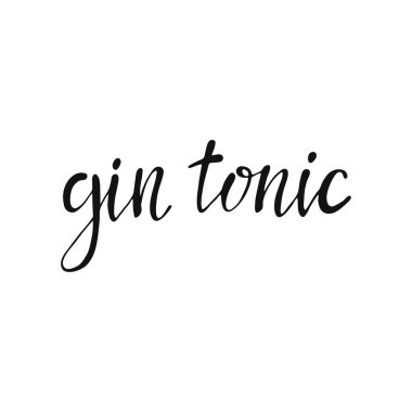 Harfli cin toniği, kokteyl kartları için buzlu vektör çizimi ve bir dilim limon. Ev yapımı cin tonik harfler, izole edilmiş vektör çizimi.