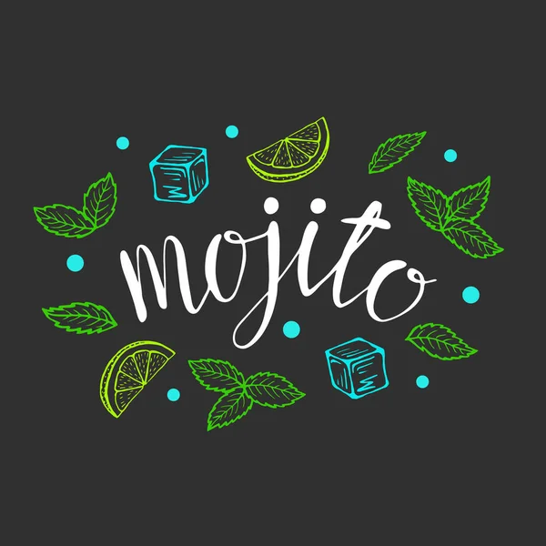 Mojito Nun Klasik Kokteyl Çizimi Vektör Çizimi Kokteyl Kartları Için — Stok Vektör