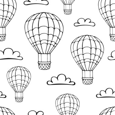 Kusursuz şekilli sıcak hava balonu ve bulut. El çizimi d