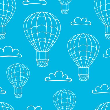 Kusursuz şekilli sıcak hava balonu ve bulut. El çizimi d