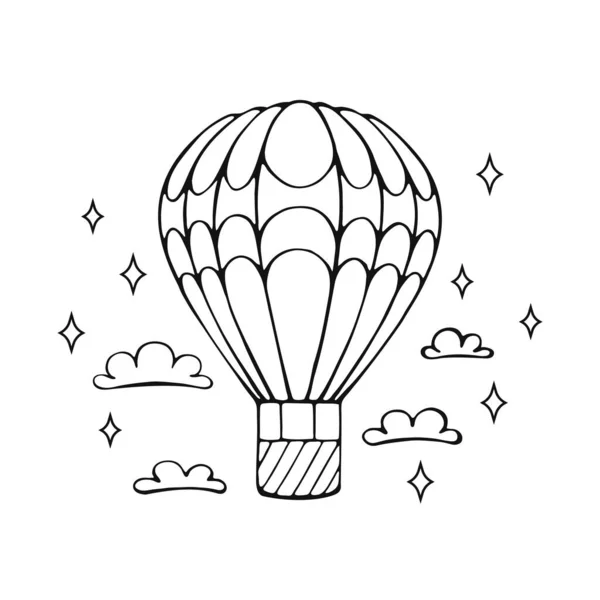 Carte Avec Ballon Air Chaud Gribouillage Contour Dessiné Main Illustration — Image vectorielle