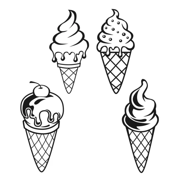 Ice Cream Vector Outline Illustration Drawings White Background — Stock Vector