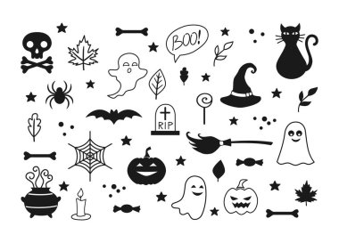 Cadılar Bayramı takımı. Beyaz arkaplanda izole