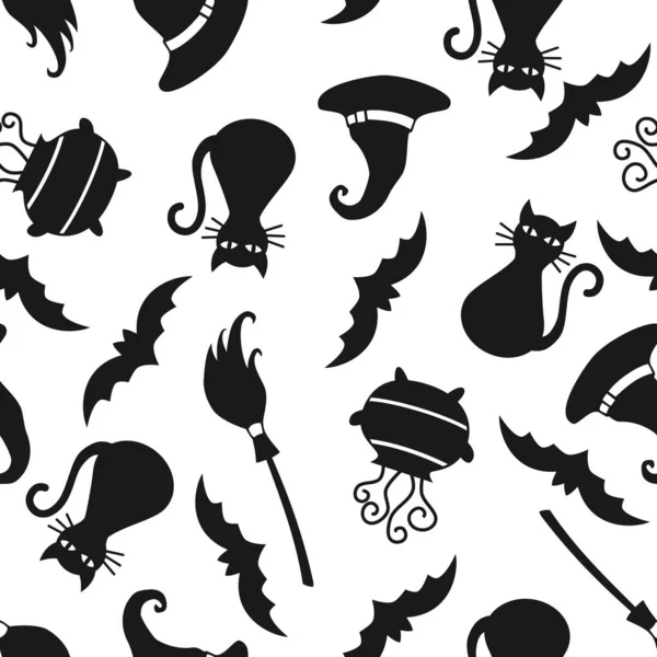 ハロウィーンの要素を持つシームレスなパターン ハロウィンの背景 テキスタイル プリント カード 招待状 ファブリックのためのイラスト — ストックベクタ