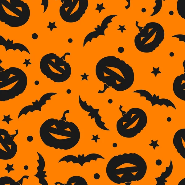 Seamless Pattern Pumpkins Bats Stars Halloween Background Illustration Textile Print — Stock Vector