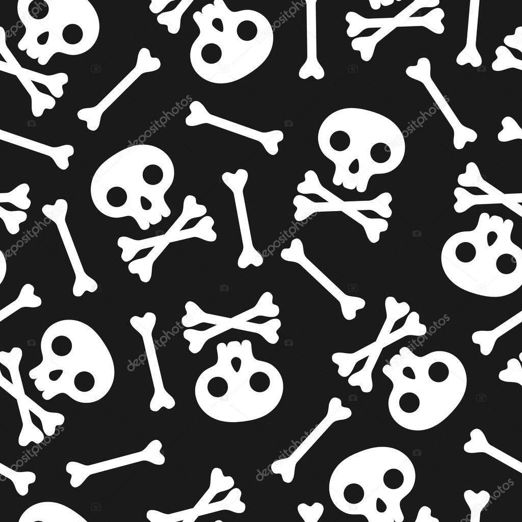 Seamless pattern with skull and bones. Halloween holiday concept. Illustration for background, textile, print, card, invitation, wallpaper, fabric.