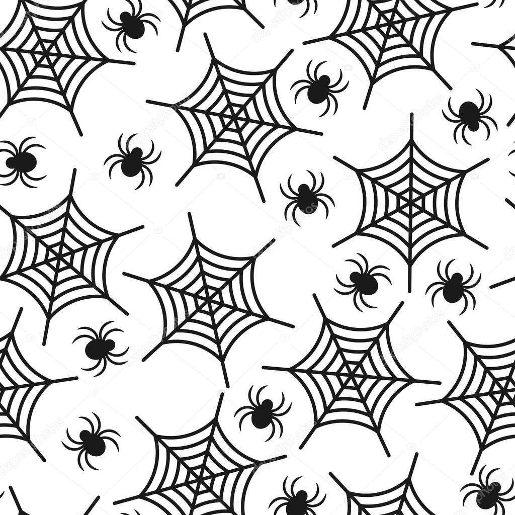 Seamless pattern with web and spider. Halloween holiday concept. Illustration for background, textile, print, card, invitation, wallpaper, fabric.