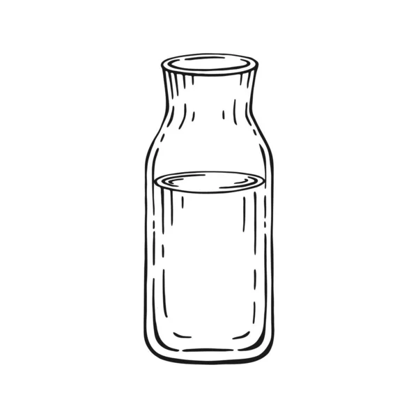Bottle Milk Water Isolated White Background Hand Drawn Black White — Stock Vector