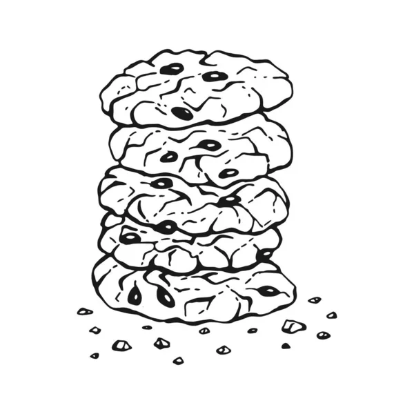 Γύρω Από Μπισκότα Βρώμης Σπιτικά Μπισκότα Χειροποίητη Ασπρόμαυρη Διανυσματική Απεικόνιση — Διανυσματικό Αρχείο