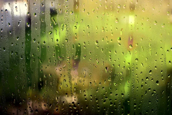 Gotas Vidrio Ventana Sobre Fondo Jardín —  Fotos de Stock