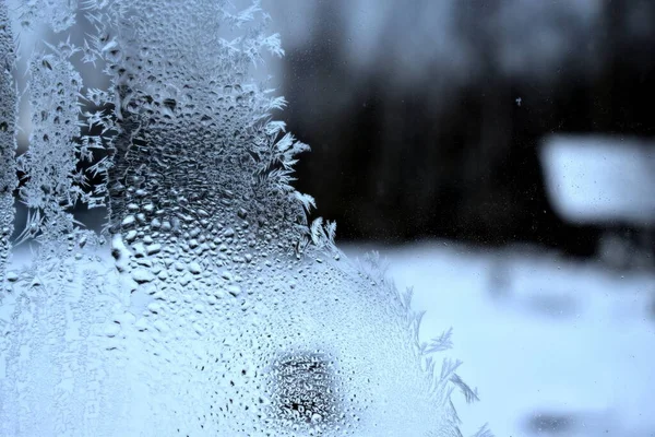 Pencere camında donmuş buğulanma