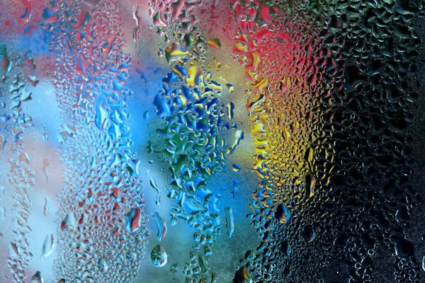 Iluzja Koloru Kroplach Kondensacji Szybie Okna — Zdjęcie stockowe