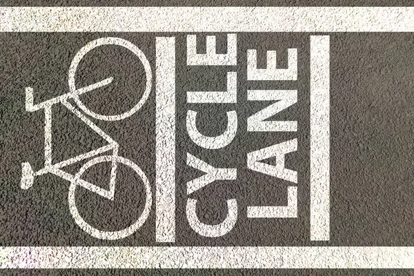 Bicycle lane in city road painted Cycle icon and Test for transport control and cyclists safety.